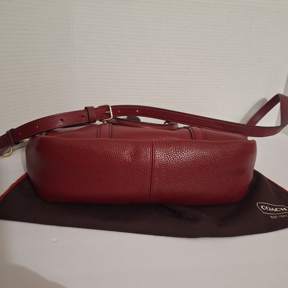 Coach Central Pebble Leather Satchel Red Maroon Medium Sized Crossbody Purse EUC - Picture 12 of 17